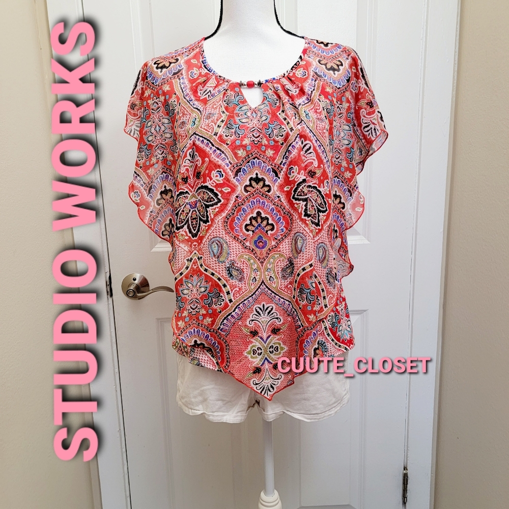 Studio Works batwing paisley/ikat maternity top